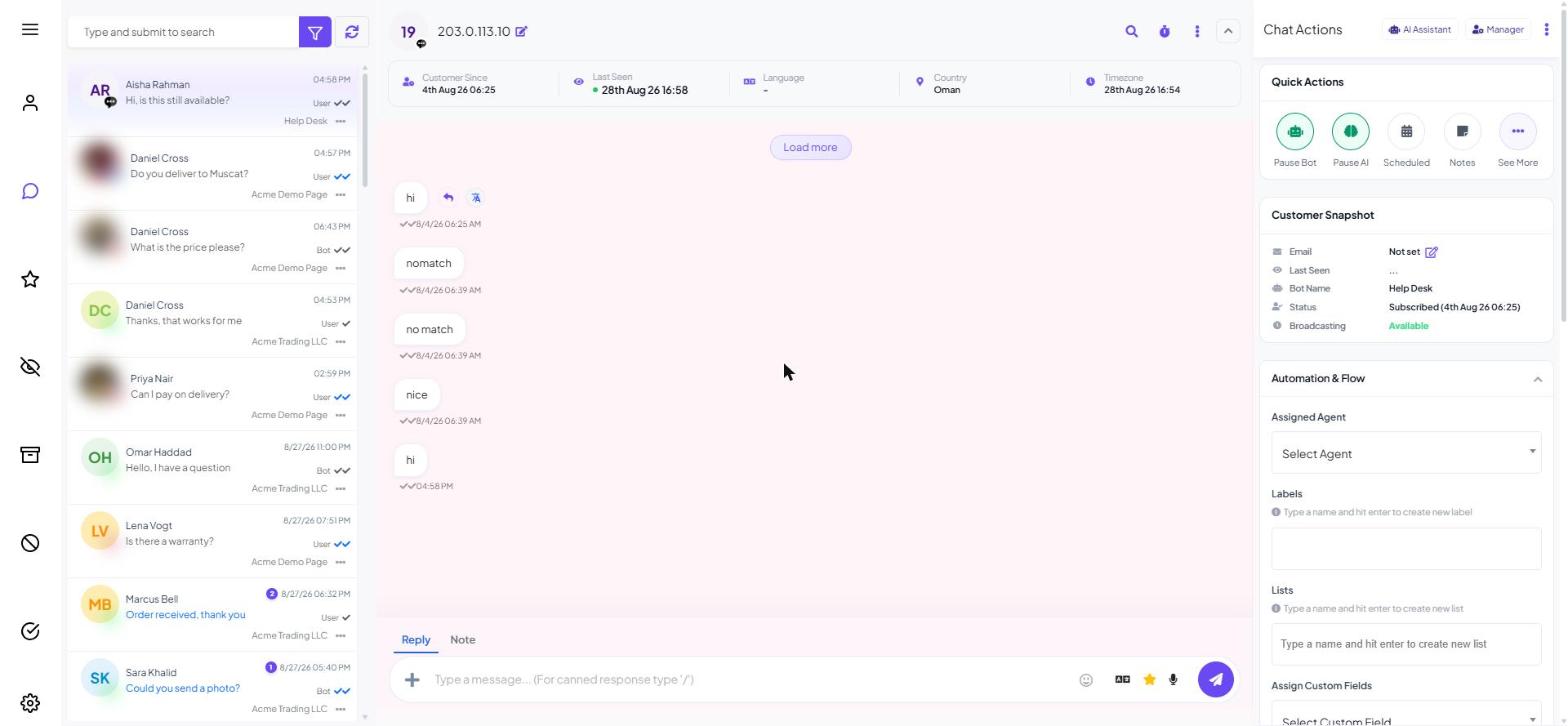 Shared Inbox showing the test conversation