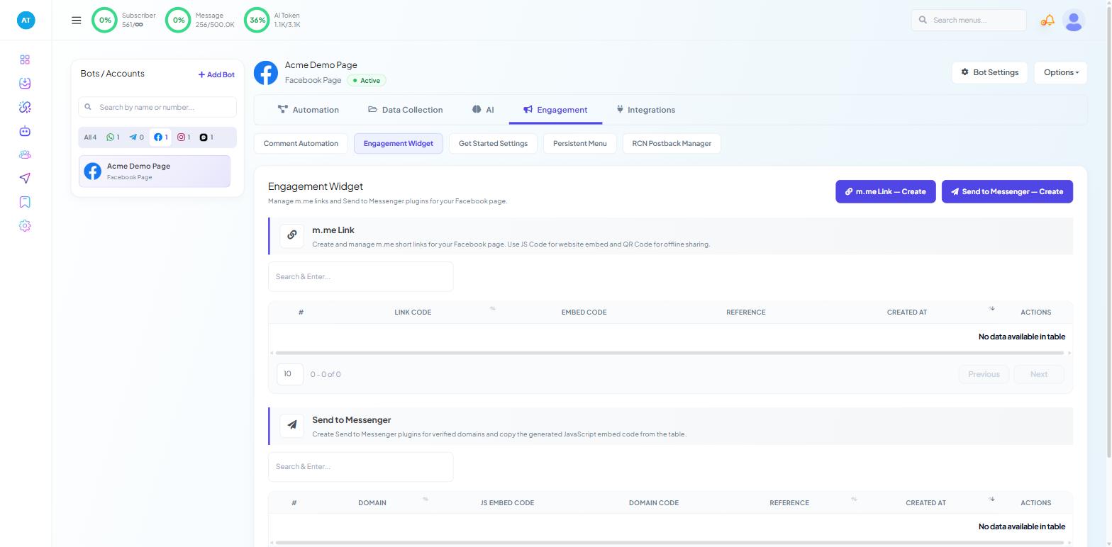 Chatbot Manager Engagement Engagement Widget on