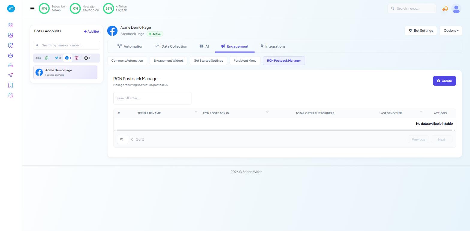 Chatbot Manager with a Facebook bot