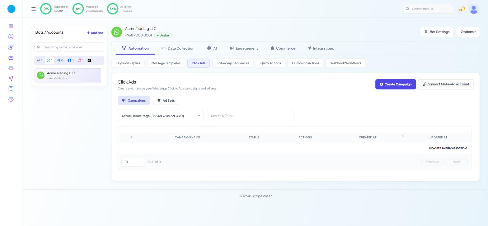 Chatbot Manager Automation Click Ads on