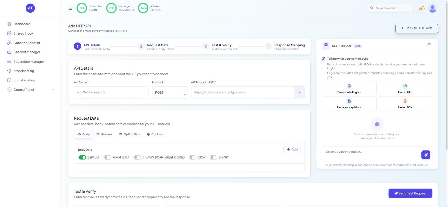 The Add HTTP API wizard on
