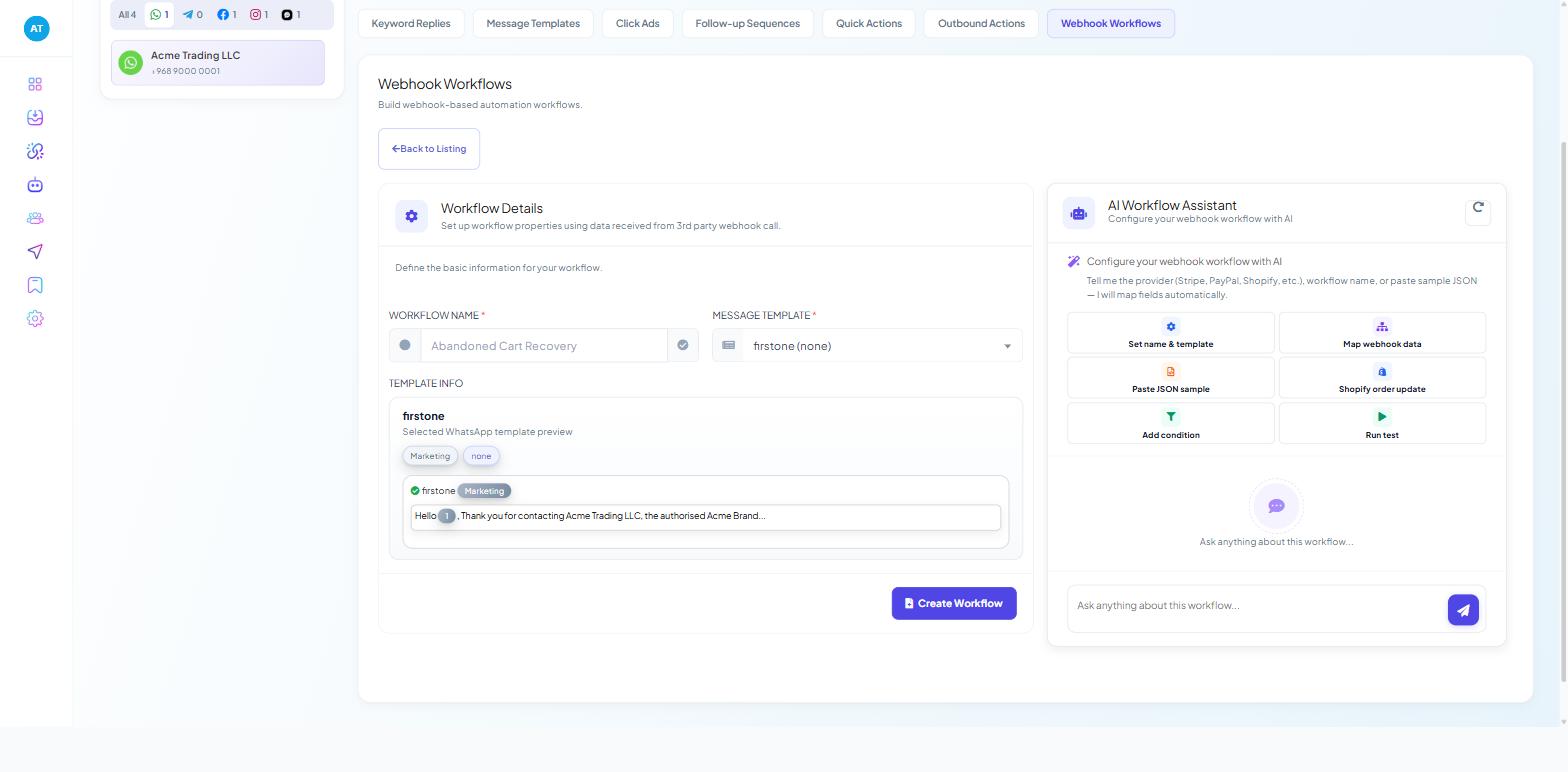 Chatbot Manager Automation Webhook Workflows stage