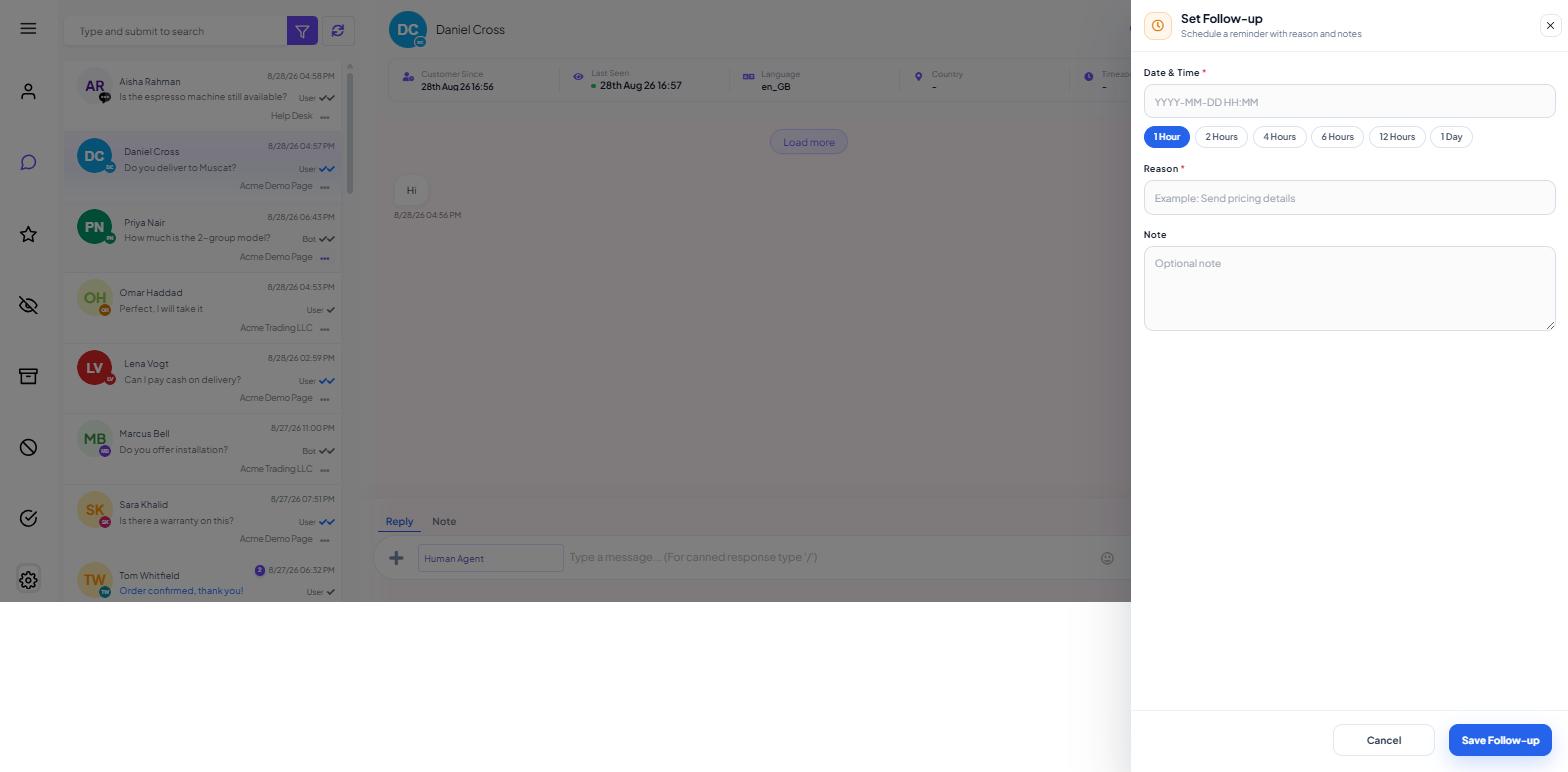 The Shared Inbox Set Follow-up panel