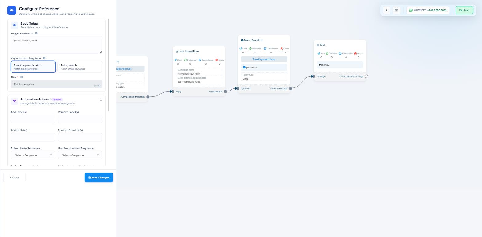 The Configure Reference panel on a