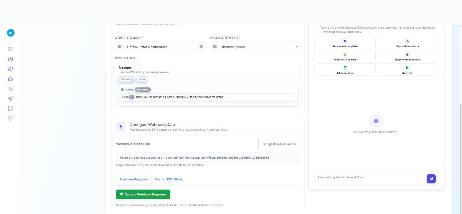 Configure Webhook Data showing the Webhook