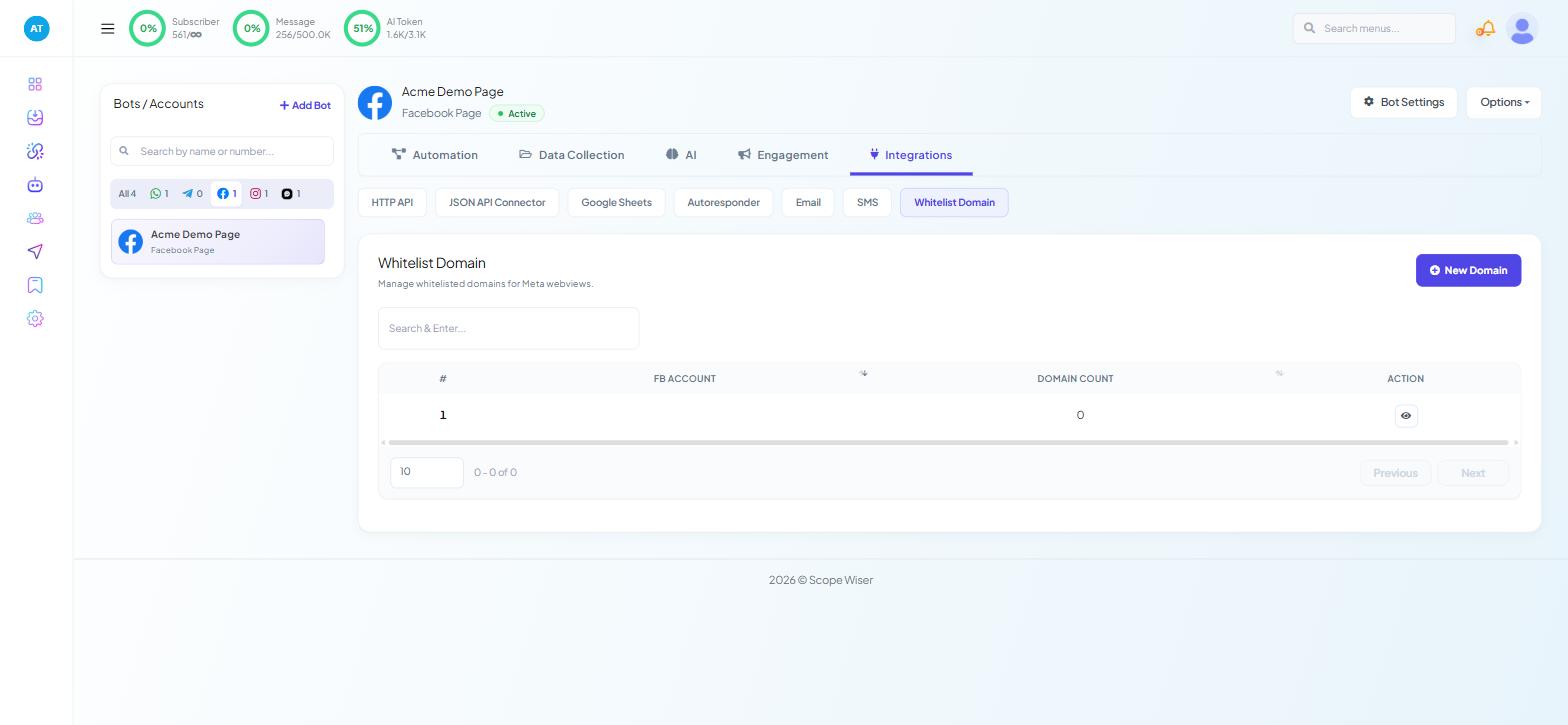 Chatbot Manager Integrations on a Facebook