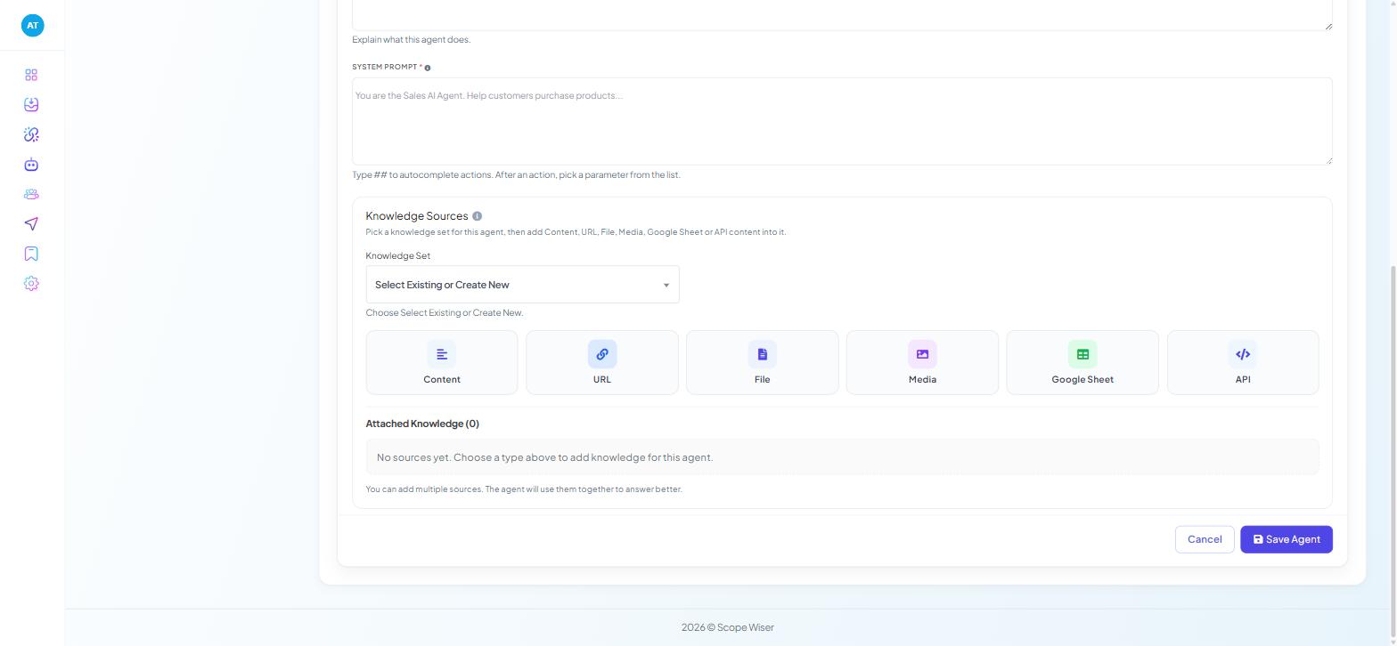 The Knowledge Sources section of the