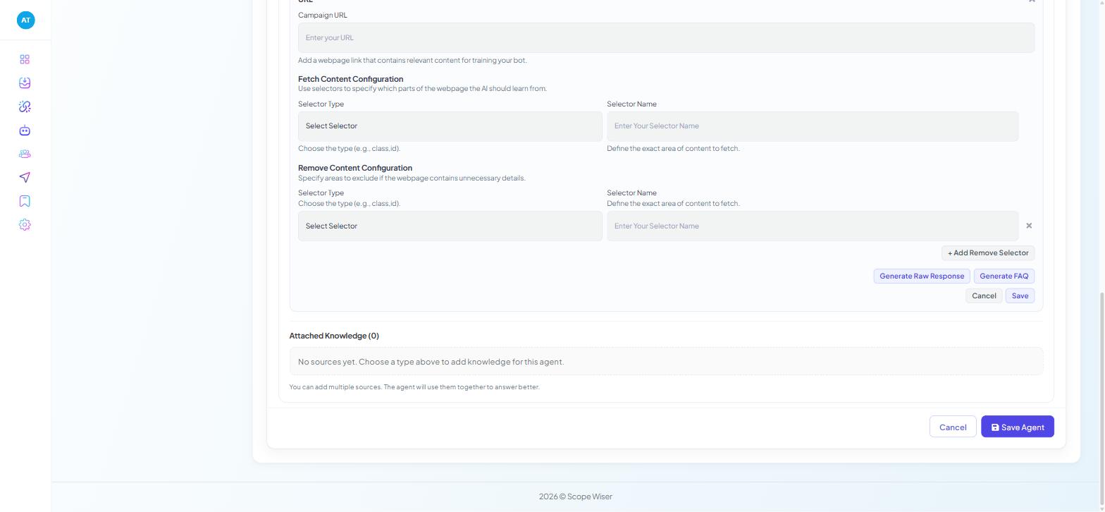 The URL tab of Knowledge Sources