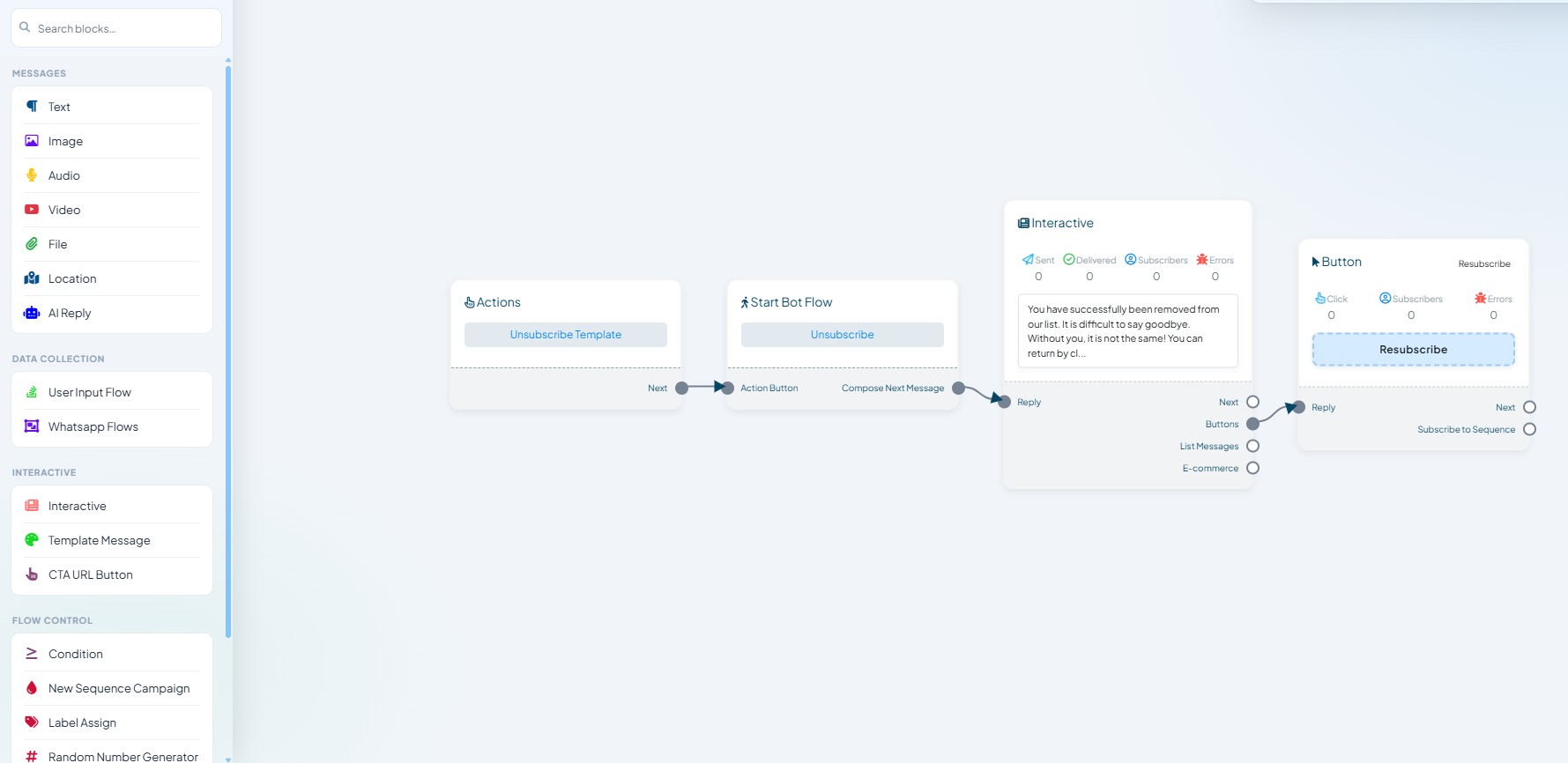Interactive node with its Buttons port wired to a Button node