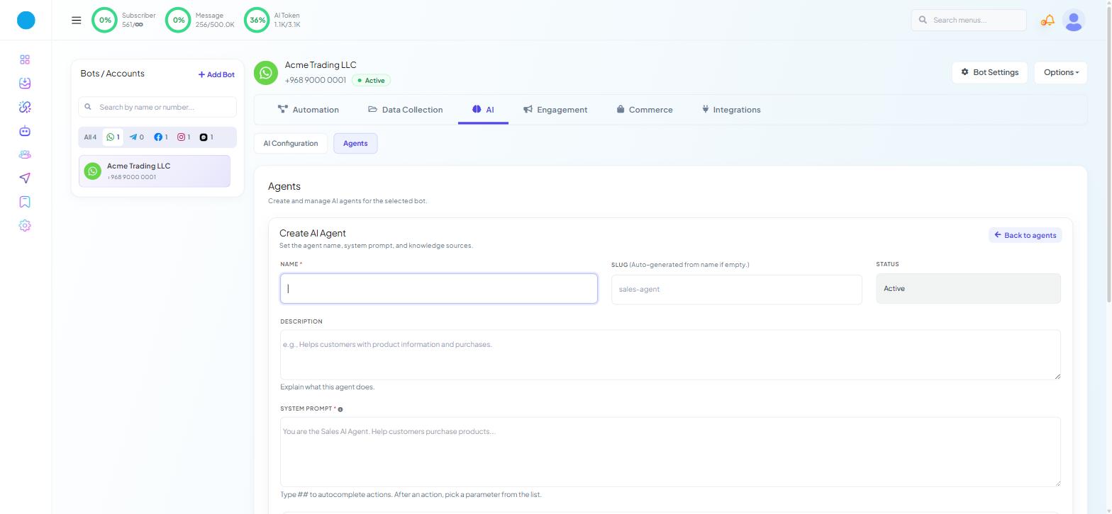 Chatbot Manager AI Agents Create AI