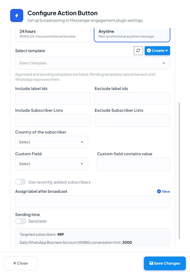 The Configure Action Button drawer scrolled