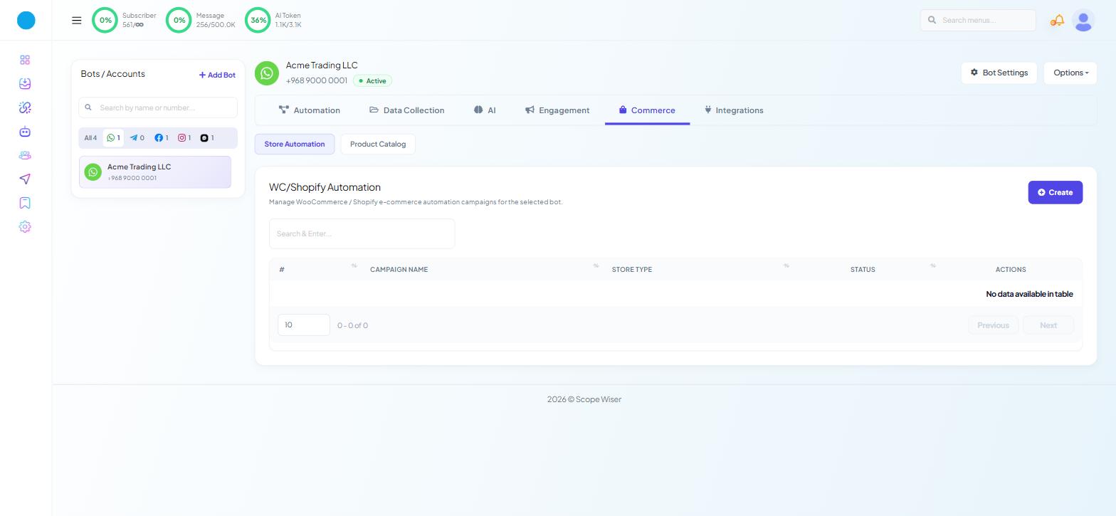Chatbot Manager Commerce Store Automation the
