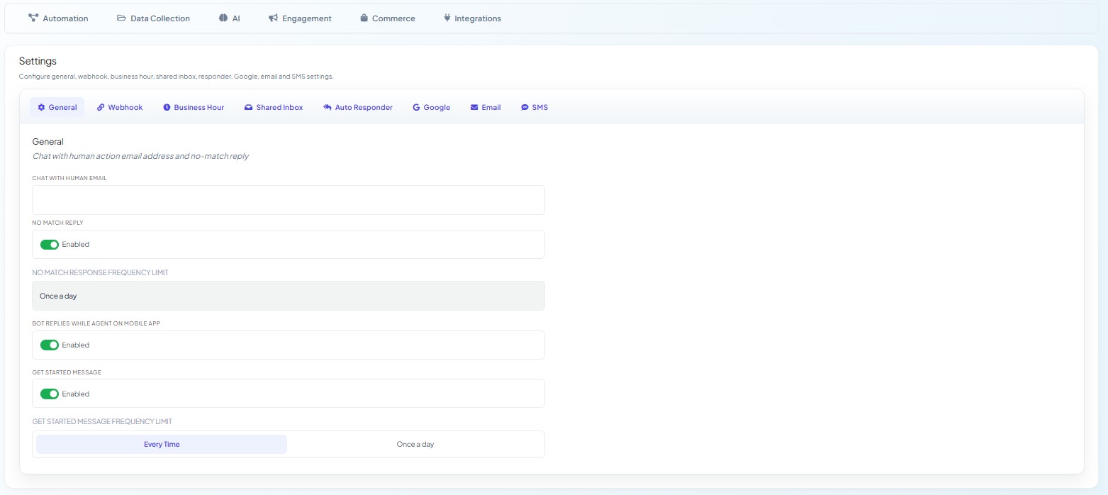 Chatbot Manager with Bot Settings open