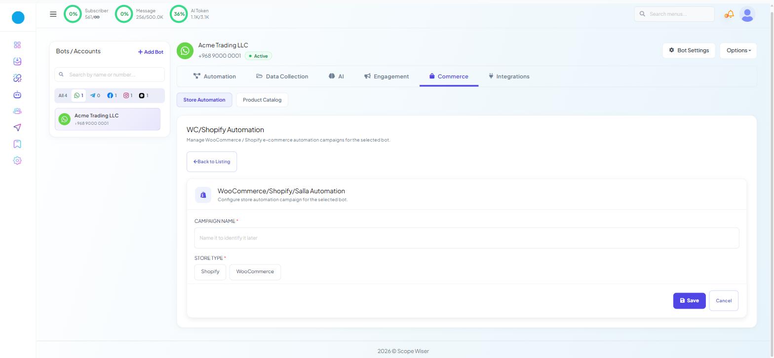 Store Automation create form with WooCommerce