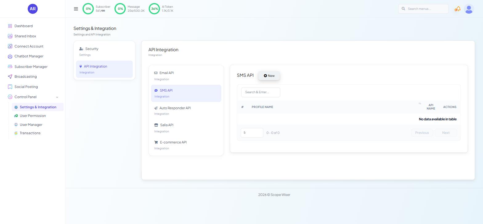 Control Panel Settings & Integration API