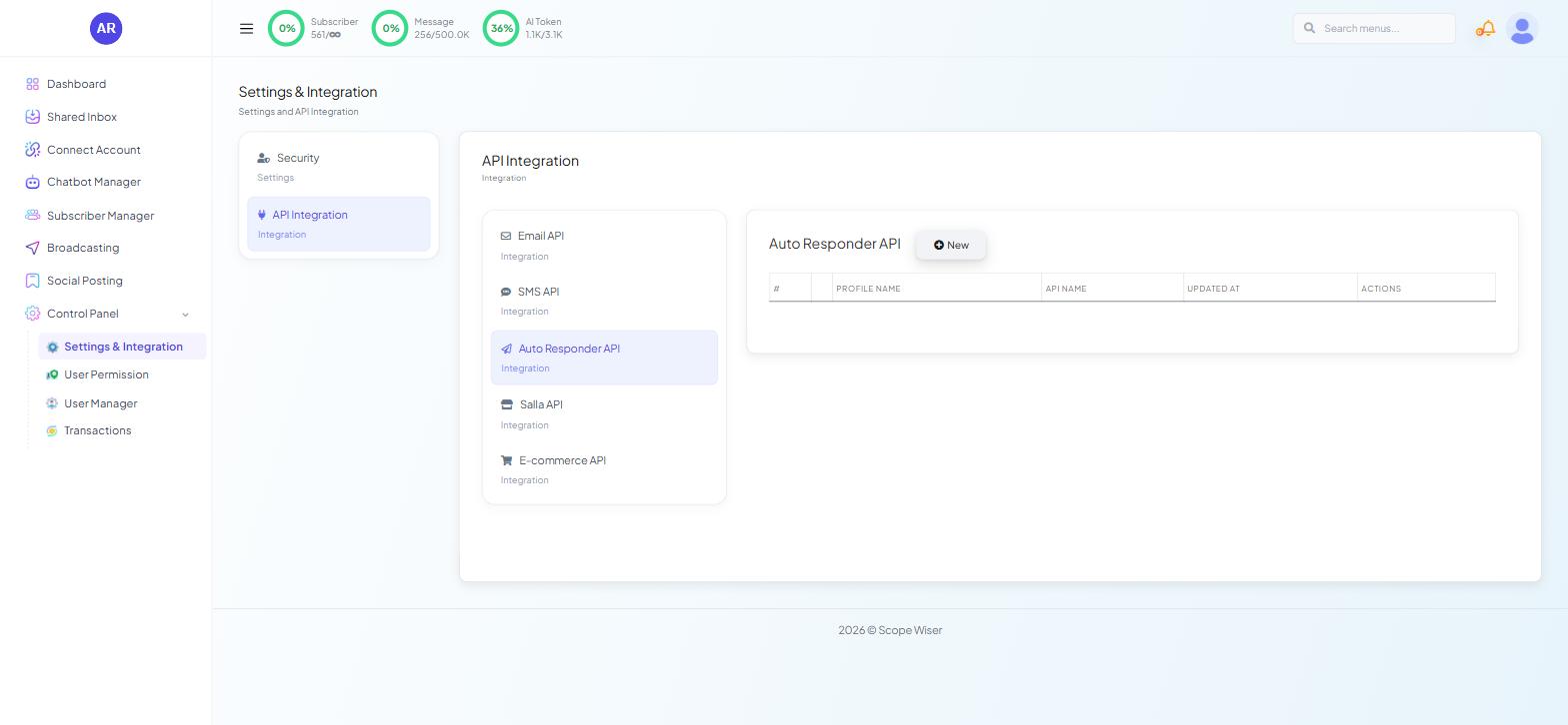 Control Panel Settings & Integration API