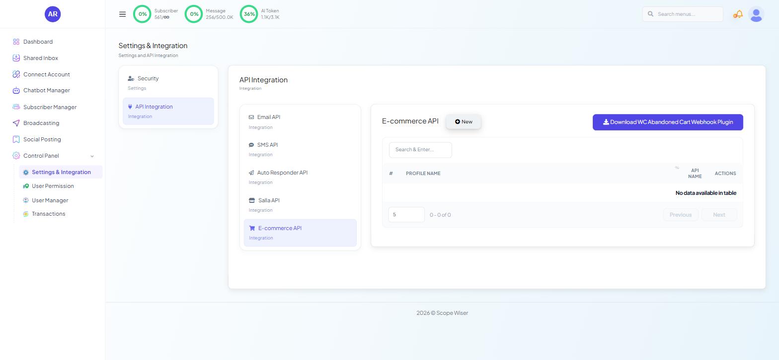 Control Panel Settings & Integration API
