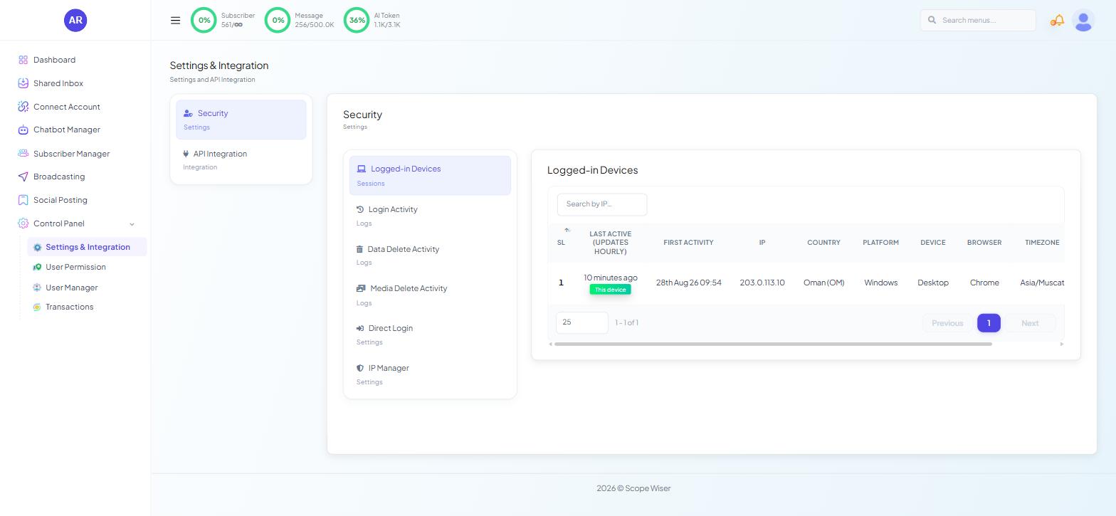 Control Panel Settings & Integration Security
