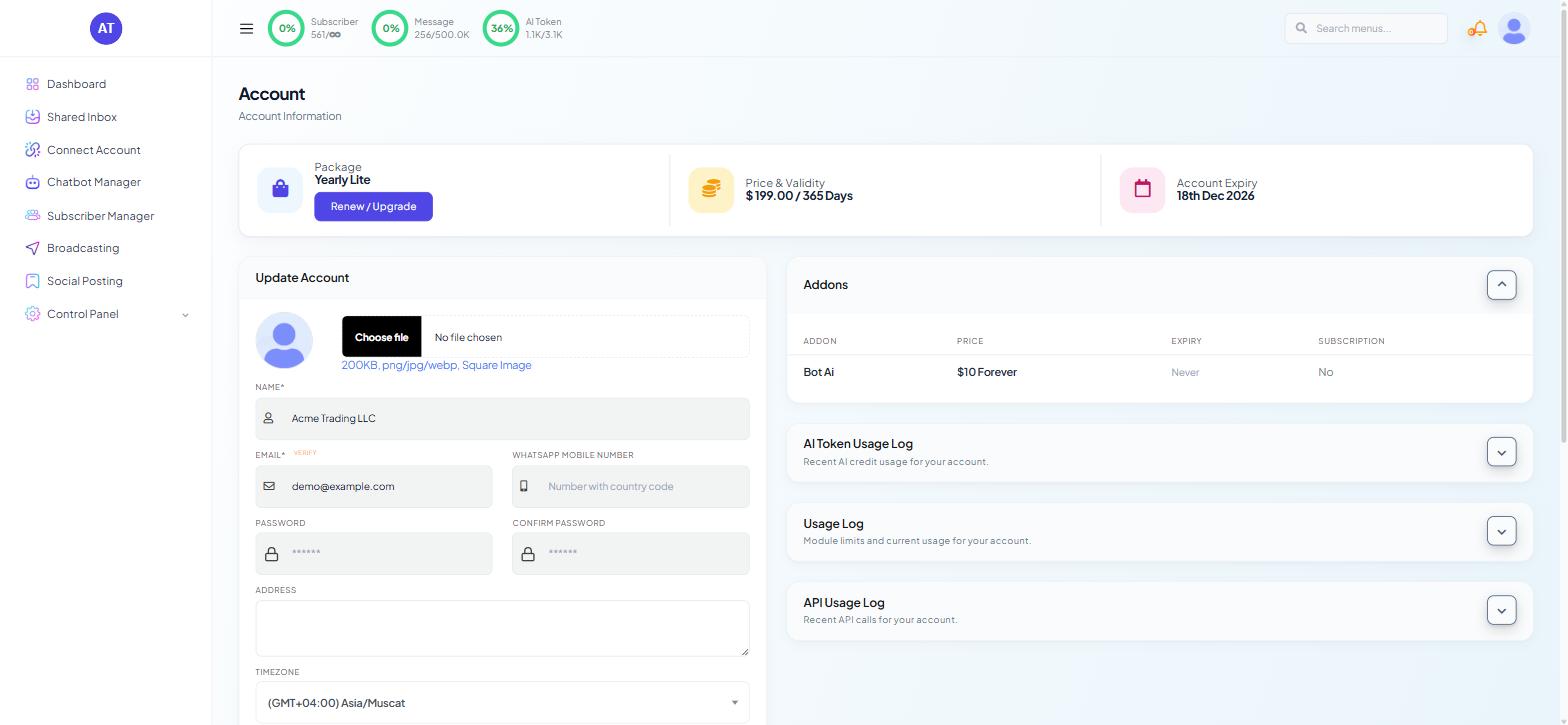 The Account page showing the 2FA