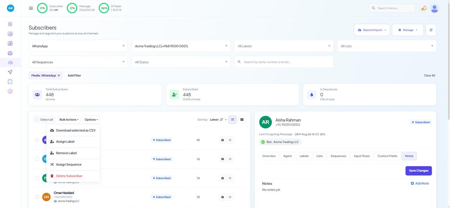 Subscriber Manager with a label filter
